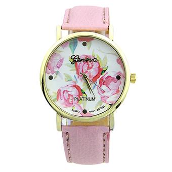 Sanwood Geneva Women's Rose Flower Faux Leather Analog Quartz Wrist Watch Pink  