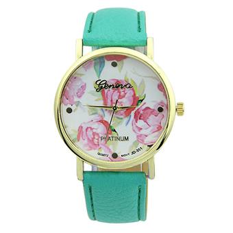 Sanwood Geneva Women's Rose Flower Faux Leather Analog Quartz Wrist Watch Mint Green  