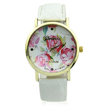 Sanwood Geneva Women's Rose Flower Faux Leather Analog Quartz Wrist Watch White  