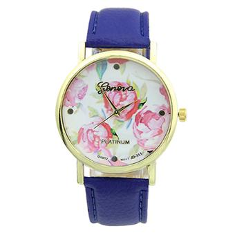 Sanwood Geneva Women's Rose Flower Faux Leather Analog Quartz Wrist Watch Dark Blue  