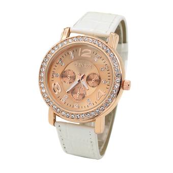 Sanwood Geneva Women's Rose Gold Plated Rhinestone 3 Sub-dials Wrist Watch White  