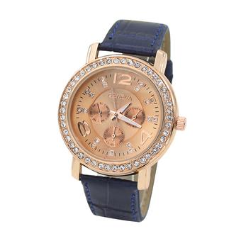 Sanwood Geneva Women's Rose Gold Plated Rhinestone 3 Sub-dials Wrist Watch Blue  