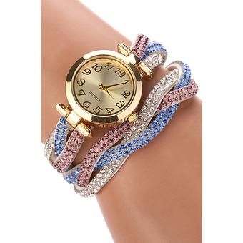 Sanwood Hot Women's Crystal Wrap Faux Suede Quartz Analog Bracelet Wrist Watch White  