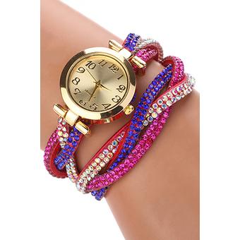 Sanwood Hot Women's Crystal Wrap Faux Suede Quartz Analog Bracelet Wrist Watch Rose-Red  