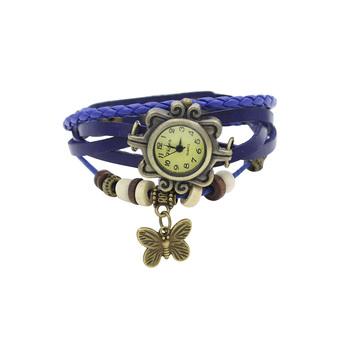 Sanwood HotArtificial Leather Bracelet Butterfly Quartz Wrist Watch (Blue)  