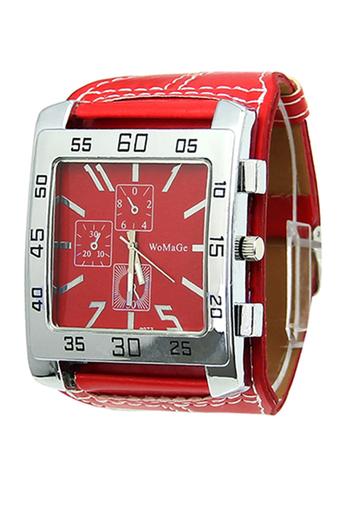 Sanwood Jam Tangan Unisex - Merah - Strap Kulit Sintetis - Square Watch  