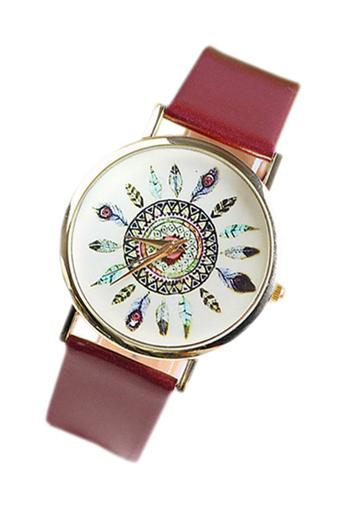 Sanwood Jam Tangan Wanita - Coffee - Strap Kulit Sintetis - Feather Watch  