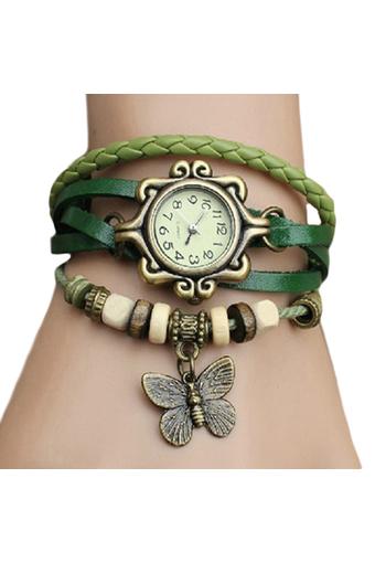 Sanwood Jam Tangan Wanita - Hijau - Strap Kulit Sintetis - Chic Butterfly  