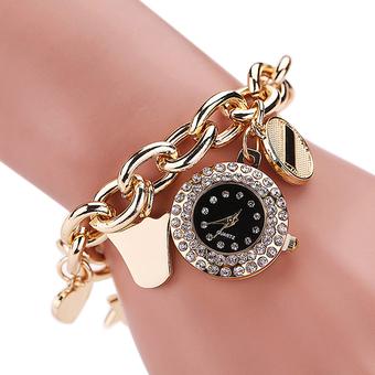 Sanwood Lovely Rhinestone Charm Bracelet Quartz Wrist Watch Golden (Intl)  