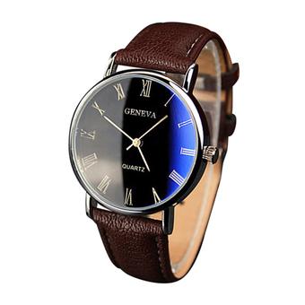 Sanwood Men Blu-Ray Black Dial Brown Faux Leather Band Quartz Wrist Watch  