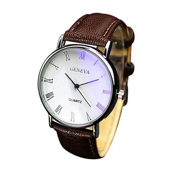 Sanwood Men Blu-Ray White Dial Brown Faux Leather Band Quartz Wrist Watch  