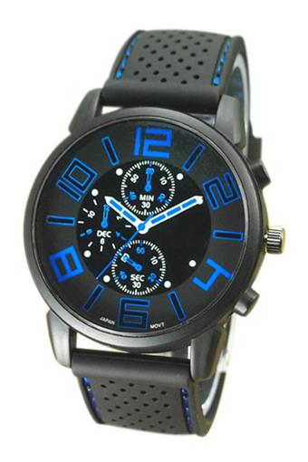 Sanwood Men's Blue Number Rubber Silicone Stainless Steel Watch  