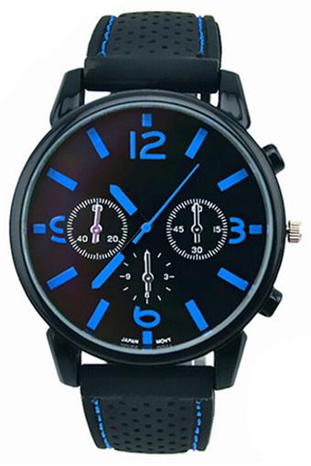 Sanwood Men's Blue Number Silicone Band Stainless Steel Watch  