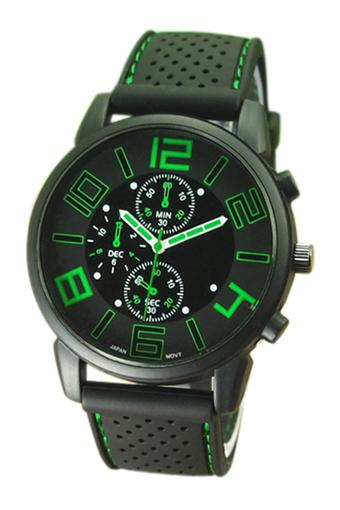 Sanwood Men's Green Number Rubber Silicone Stainless Steel Watch  