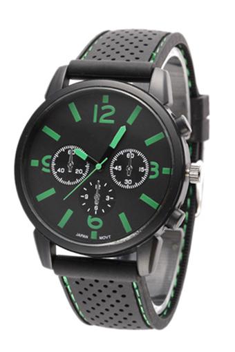 Sanwood Men's Green Number Silicone Band Stainless Steel Watch  