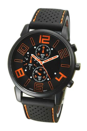 Sanwood Men's Orange Number Rubber Silicone Stainless Steel Watch  