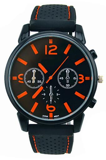 Sanwood Men's Orange Number Silicone Band Stainless Steel Watch  