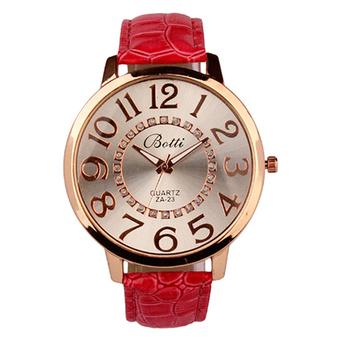 Sanwood Men's Women's Rhinestone Faux Leather Quartz Analog Wrist Watch Red  