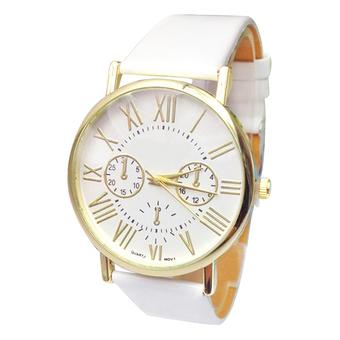 Sanwood Men's Women's Roman Numerals Dial Quartz Wrist Watch White Faux Leather Band  