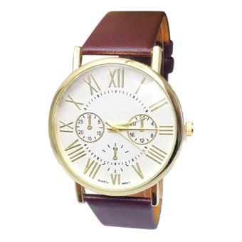 Sanwood Men's Women's Roman Numerals Dial Quartz Wrist Watch Coffee Faux Leather Band  