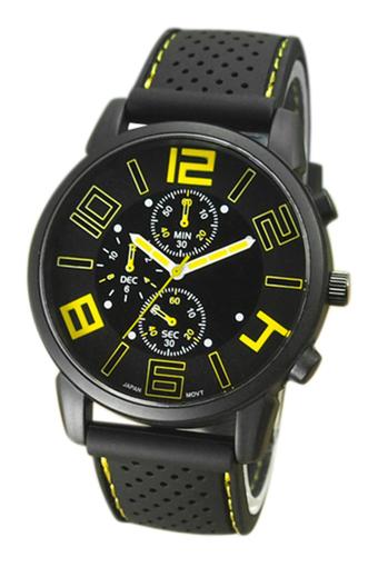 Sanwood Men's Yellow Number Rubber Silicone Stainless Steel Watch  