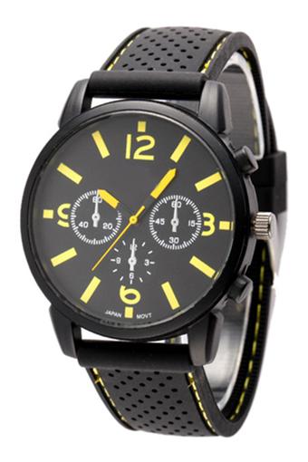 Sanwood Men's Yellow Number Silicone Band Stainless Steel Watch  