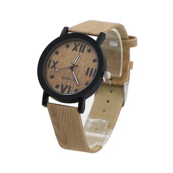 Sanwood Nice Women's Men's Unisex Grain Bronze Roman Numerals Faux Leather Wrist Watch  