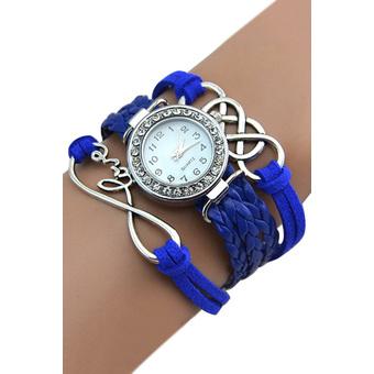 Sanwood Retro Women's Double Infinity Crystal Dial Leather Bracelet Wrist Watch Blue  