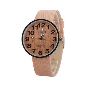 Sanwood Retro Women's Wood Grain Faux Leather Analog Quartz Wrist Watch  