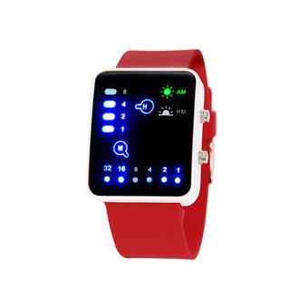 Sanwood Unisex Binary LED Silicone Watch Red  