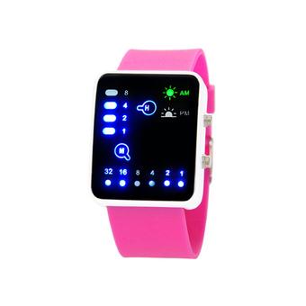 Sanwood Unisex Binary LED Silicone Watch Rose Red  