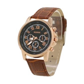 Sanwood Unisex Casual Faux Leather Strap Quartz Analog Wrist Watch Brown Strap & Black Dial  