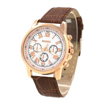 Sanwood Unisex Casual Faux Leather Strap Quartz Analog Wrist Watch Brown Strap & White Dial  