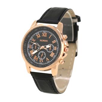 Sanwood Unisex Casual Faux Leather Strap Quartz Analog Wrist Watch Black Strap & Black Dial  