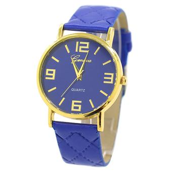 Sanwood Unisex Casual Geneva Checkers Strap Golden Round Case Quartz Watch Dark Blue  