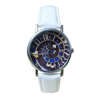 Sanwood Unisex Galaxy Love Heart Faux Leather Strap Quartz Analog Wrist Watch White  