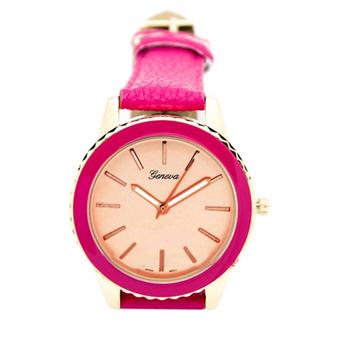 Sanwood Unisex Geneva Faux Leather Analog Quartz Wrist Watch Rose Red (Intl)  