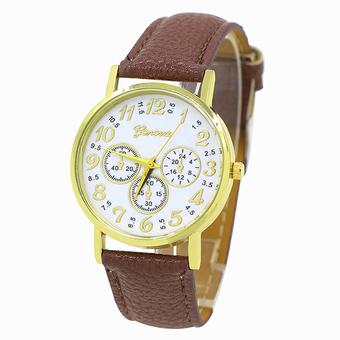 Sanwood Unisex Geneva Faux Leather Digital Dial Analog Quartz Watch Coffee (Intl)  