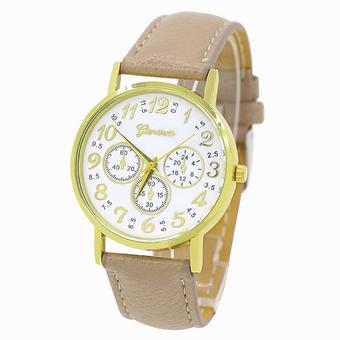 Sanwood Unisex Geneva Faux Leather Digital Dial Analog Quartz Watch Khaki (Intl)  