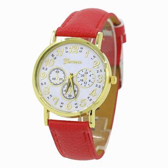 Sanwood Unisex Geneva Faux Leather Digital Dial Analog Quartz Watch Red (Intl)  