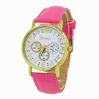 Sanwood Unisex Geneva Faux Leather Digital Dial Analog Quartz Watch Rose Red (Intl)  