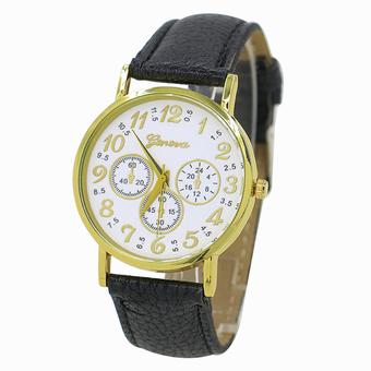 Sanwood Unisex Geneva Faux Leather Digital Dial Analog Quartz Watch Black (Intl)  