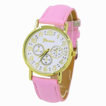 Sanwood Unisex Geneva Faux Leather Digital Dial Analog Quartz Watch Pink (Intl)  