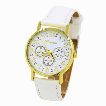 Sanwood Unisex Geneva Faux Leather Digital Dial Analog Quartz Watch White (Intl)  