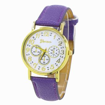 Sanwood Unisex Geneva Faux Leather Digital Dial Analog Quartz Watch Purple (Intl)  