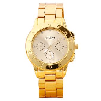 Sanwood Unisex Geneva Rhinestone Dial Alloy Quartz Wrist Watch Golden  