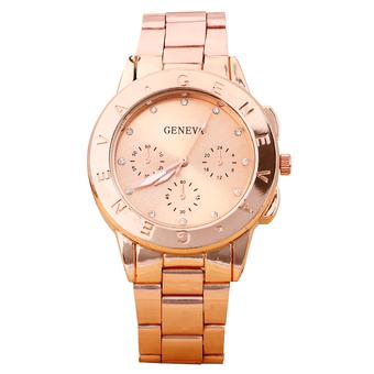 Sanwood Unisex Geneva Rhinestone Dial Alloy Quartz Wrist Watch Rose-Golden  