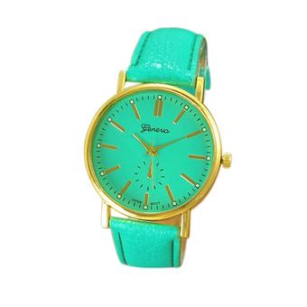 Sanwood Unisex Geneva Round Dial Leather Strap Quartz Wrist Watch Mint Green  