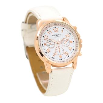 Sanwood Unisex Geneva Sub-Dials Faux Leather Quartz Wrist Watch White  