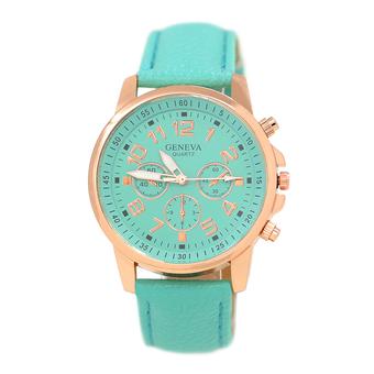 Sanwood Unisex Geneva Sub-Dials Faux Leather Quartz Wrist Watch Mint Green  